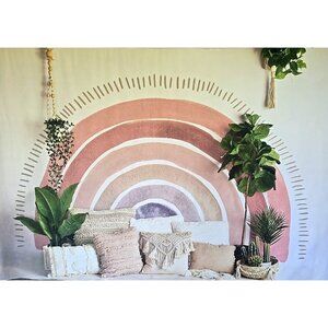 Kate Backdrop Fabric 5 'x 7' Boho Pink Mauve Rainbow Cactus Greenery Photography